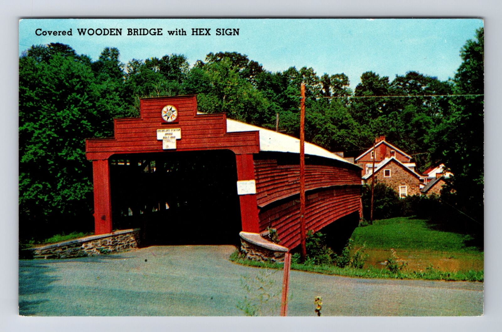 Berks County PA-Pennsylvania Dreibelbis Station Covered Bridge, Vintage Postcard