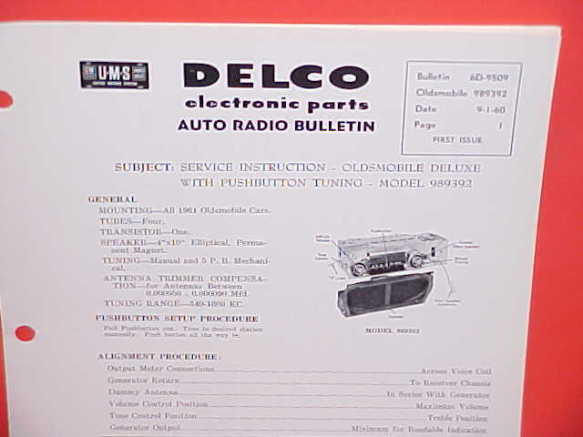 1961 OLDSMOBILE 88 98 STARFIRE UNITED MOTORS DELCO GM RADIO SERVICE MANUAL PB