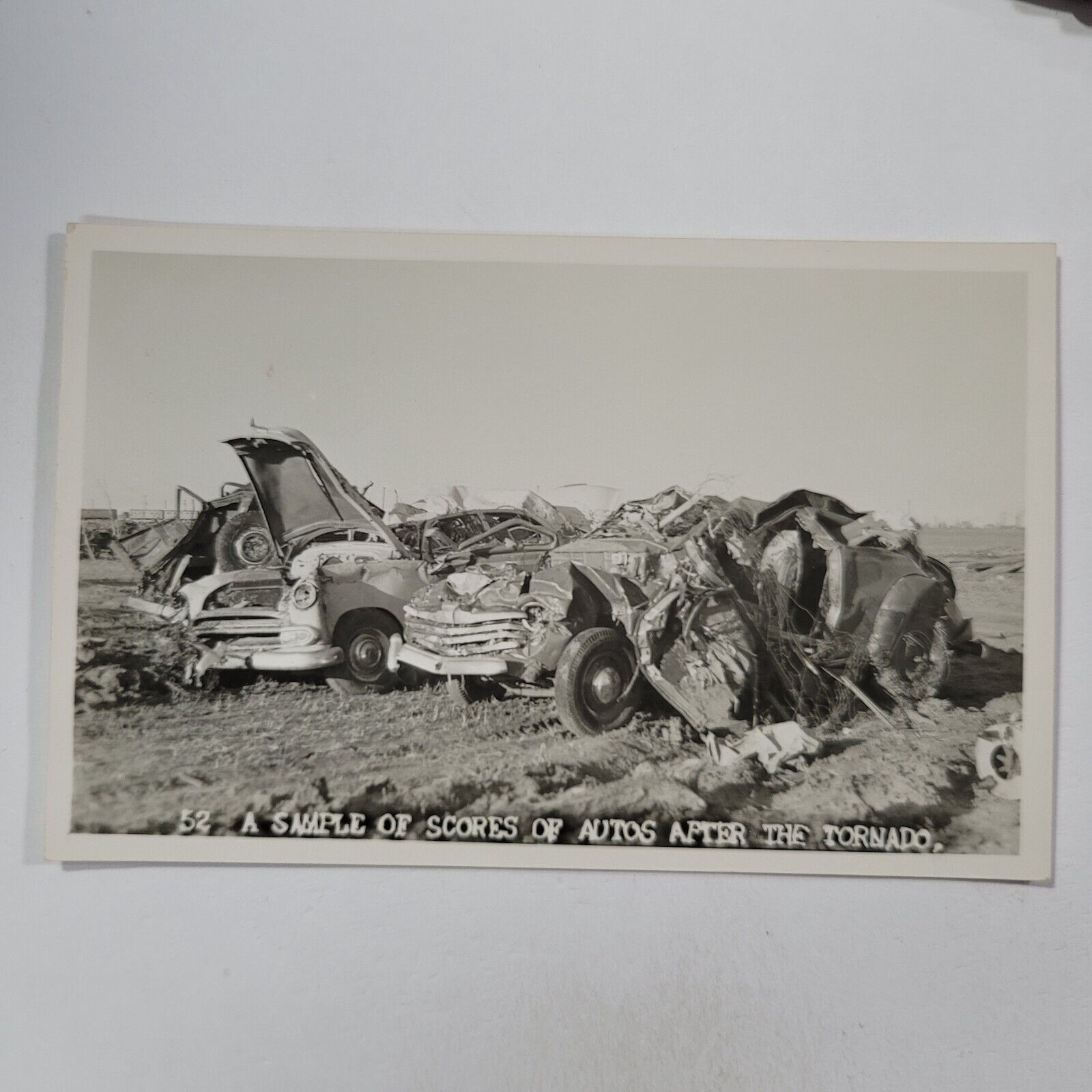 RPPC Postcard Udall Kansas Tornado 1955 Automobiles After Damage F5 Storm #52