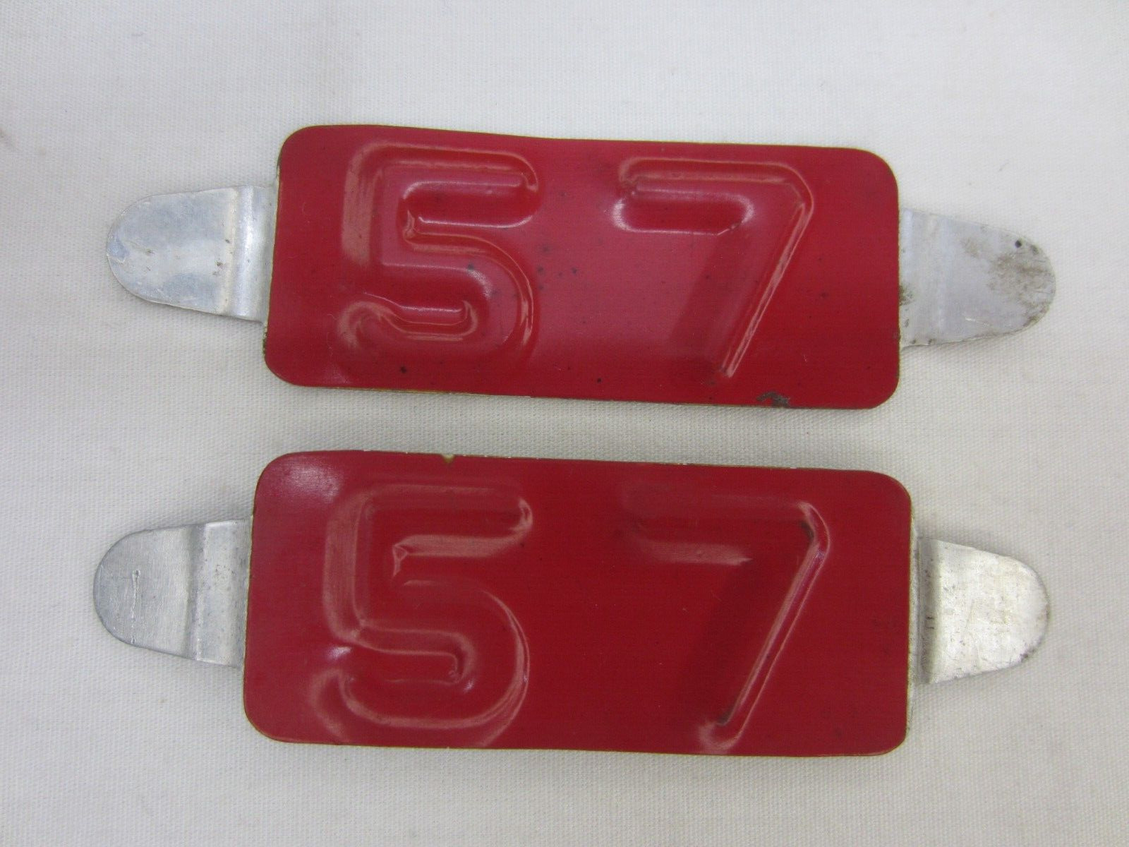 Pair of Vintage 1955 57 Maine ME License Plate Year Date Tag Tab as pictured.