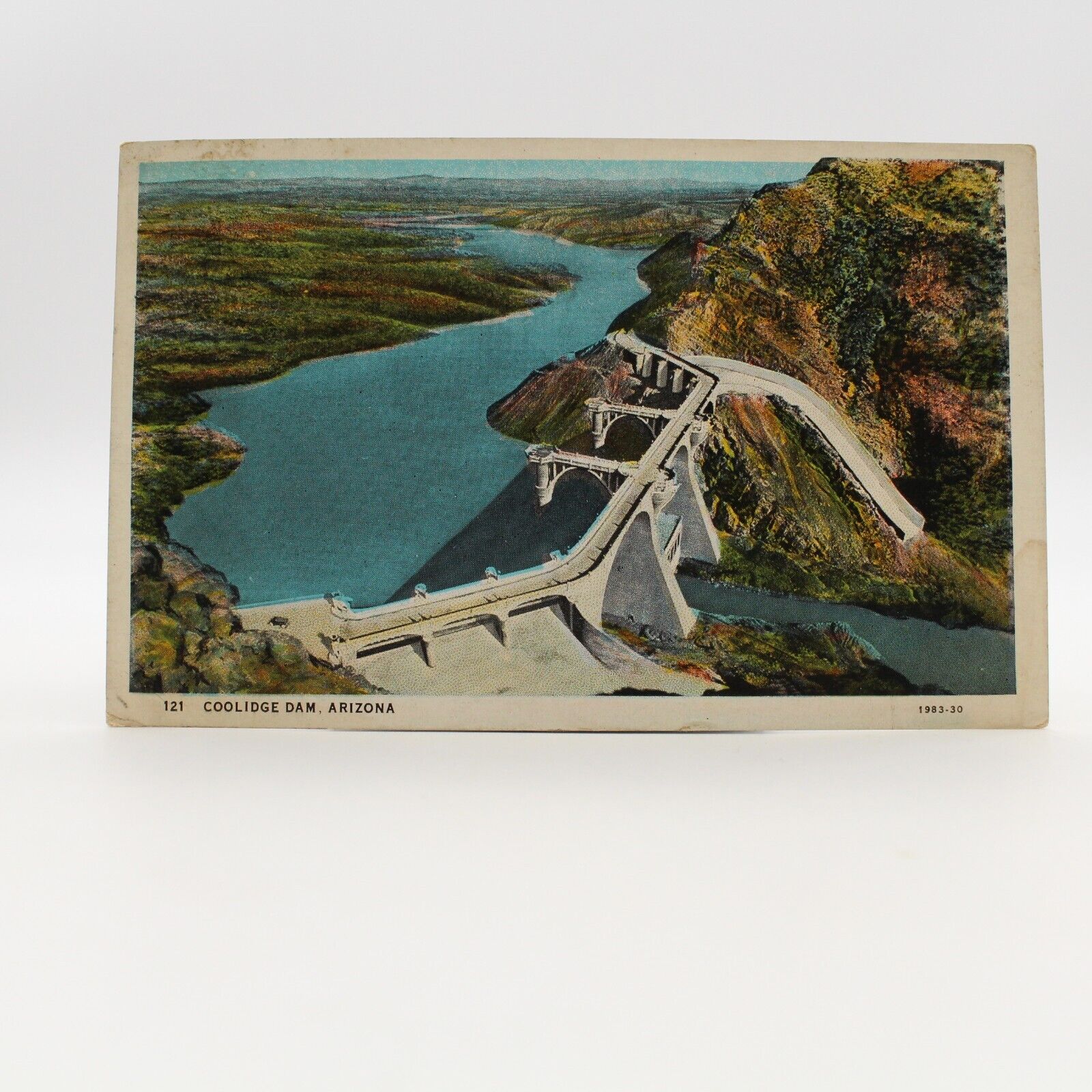 Aerial View Coolidge Dam, Arizona Divided Back Postcard Posted 1931 White Border