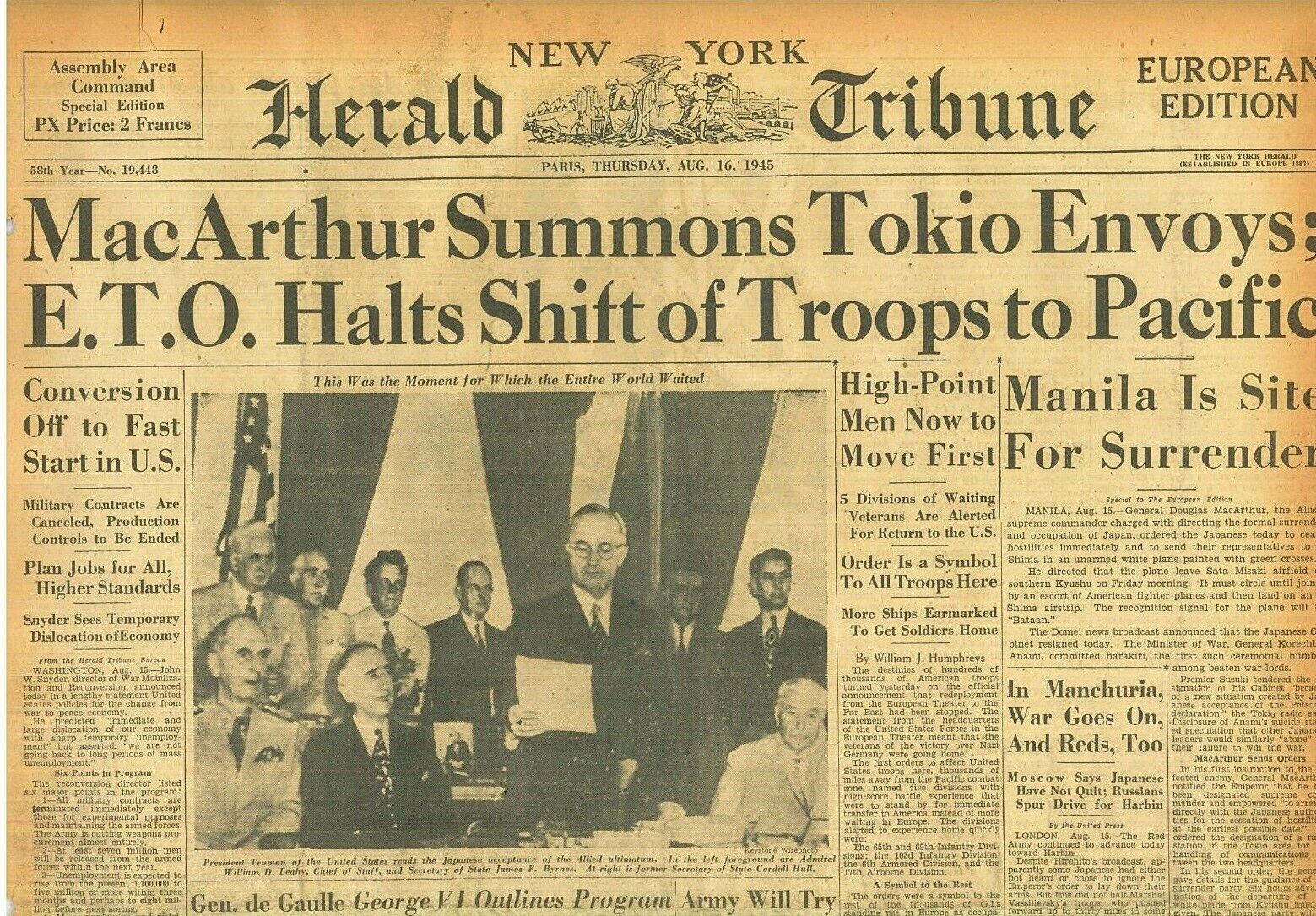V J Day Surrender of Japan Hirohito Atom Bomb Made Nation Yield August 16 1945