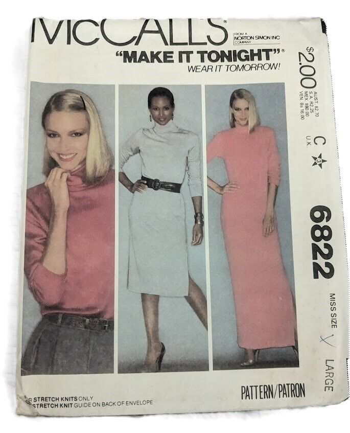 Large 18-20 Uncut  McCalls 6822 Knit Dress/Top Vintage 1970s Sewing Pattern