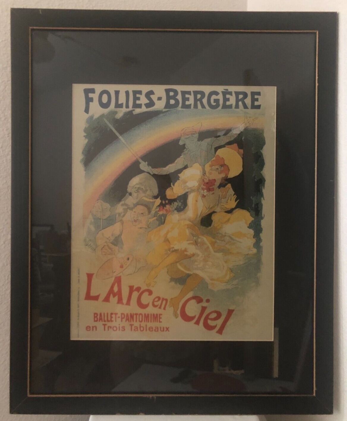 Vtg Folies Bergere Litho/Poster - in Original 1990s Van Nuys Ca. Mat/Frame/Glass