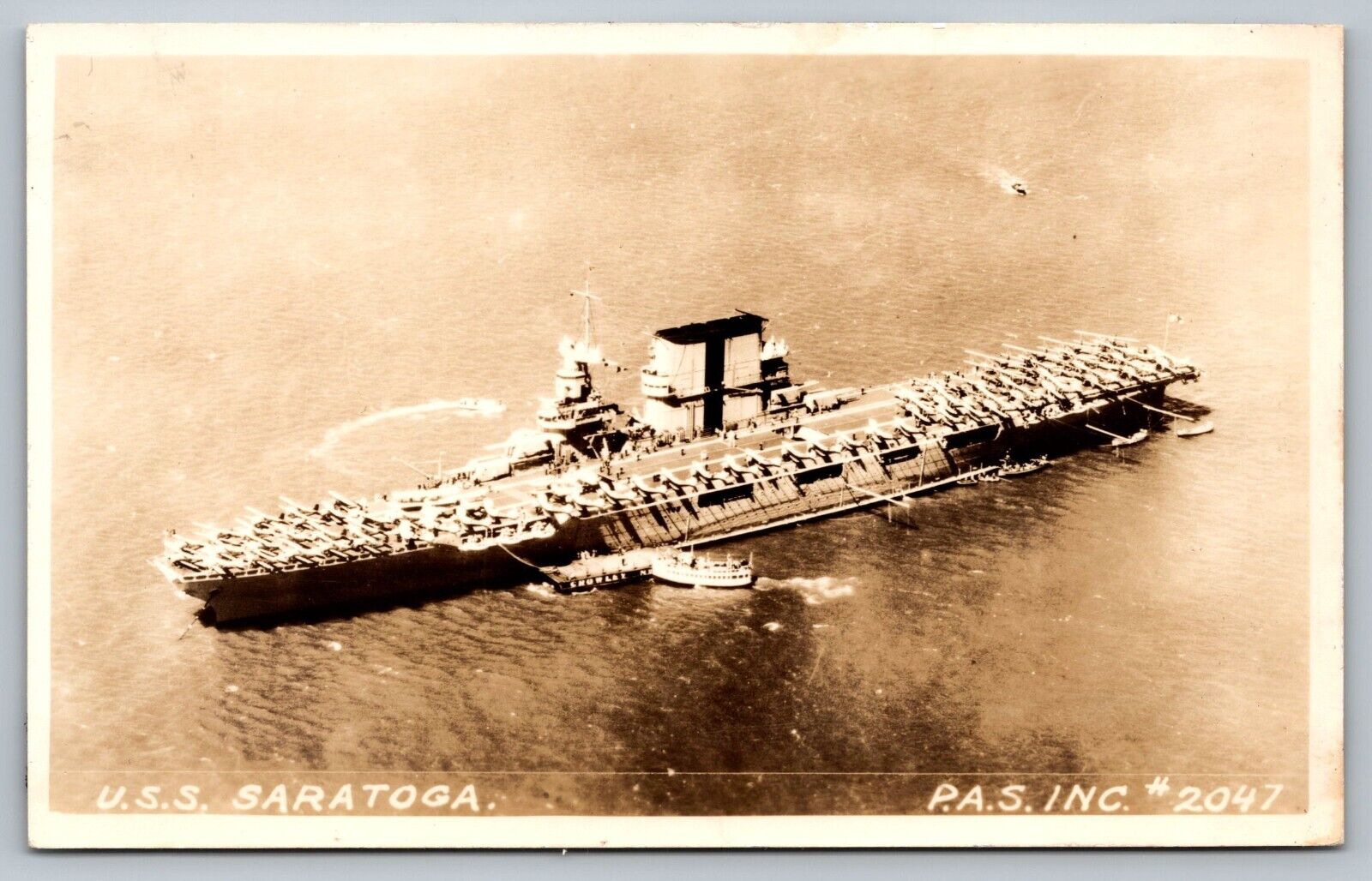 Postcard USS Saratoga  2047 Navy Aircraft Carrier WWI c 1918 Military RPPC