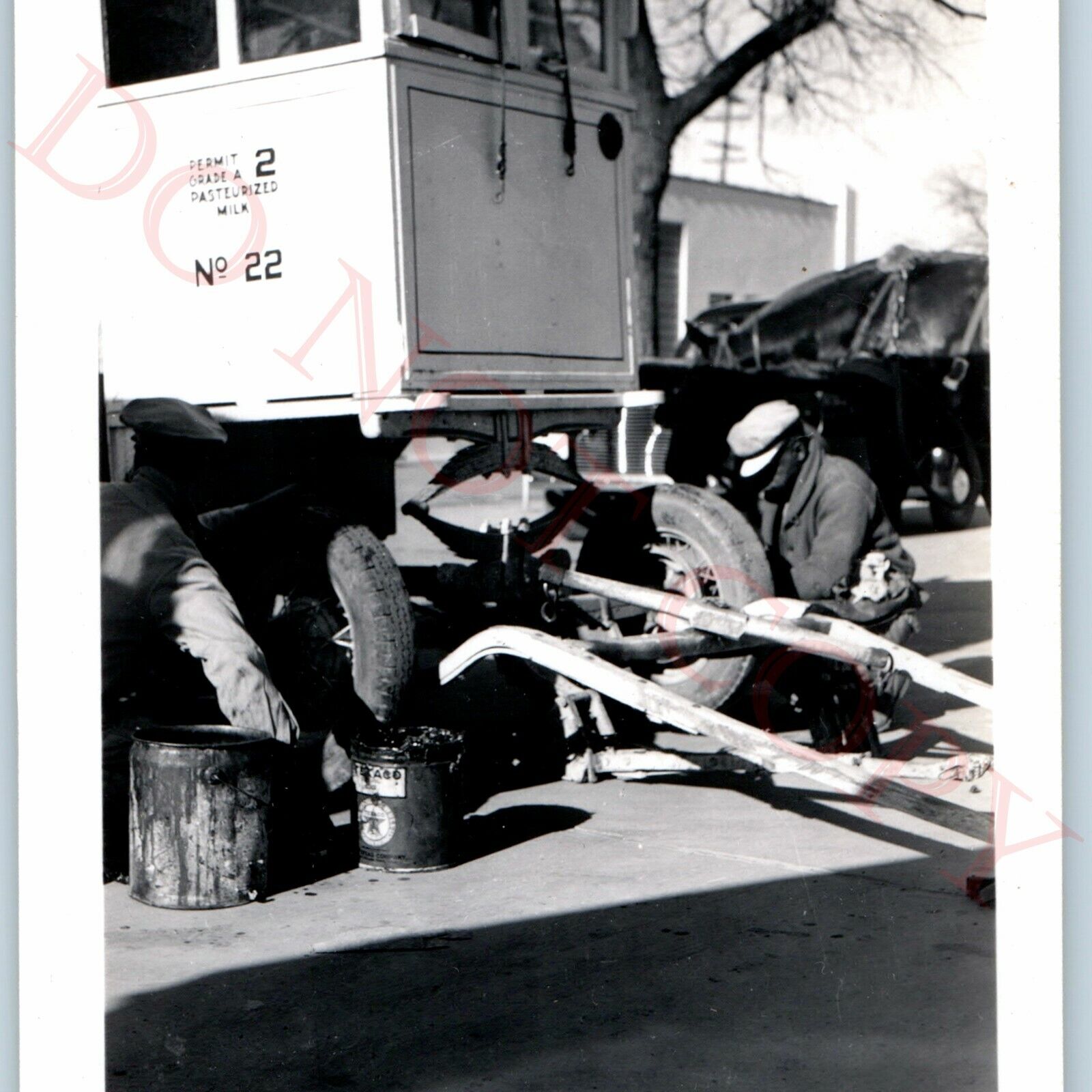 c1940s Pasteurized Milk Wagon Repair Real Photo Dairy Hauling Car Grade A A45