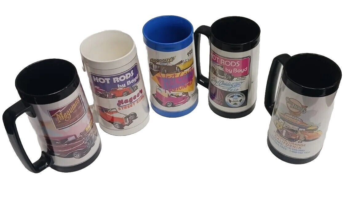 Vintage 87'88'89'90'91'Good Guys Hot Rod muscle car Plastic Mugs Cups USA Lot 5