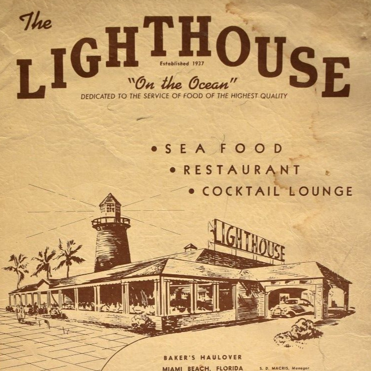 1970s The Lighthouse Baker\'s Haulover Seafood Restaurant Lounge Menu Miami Beach