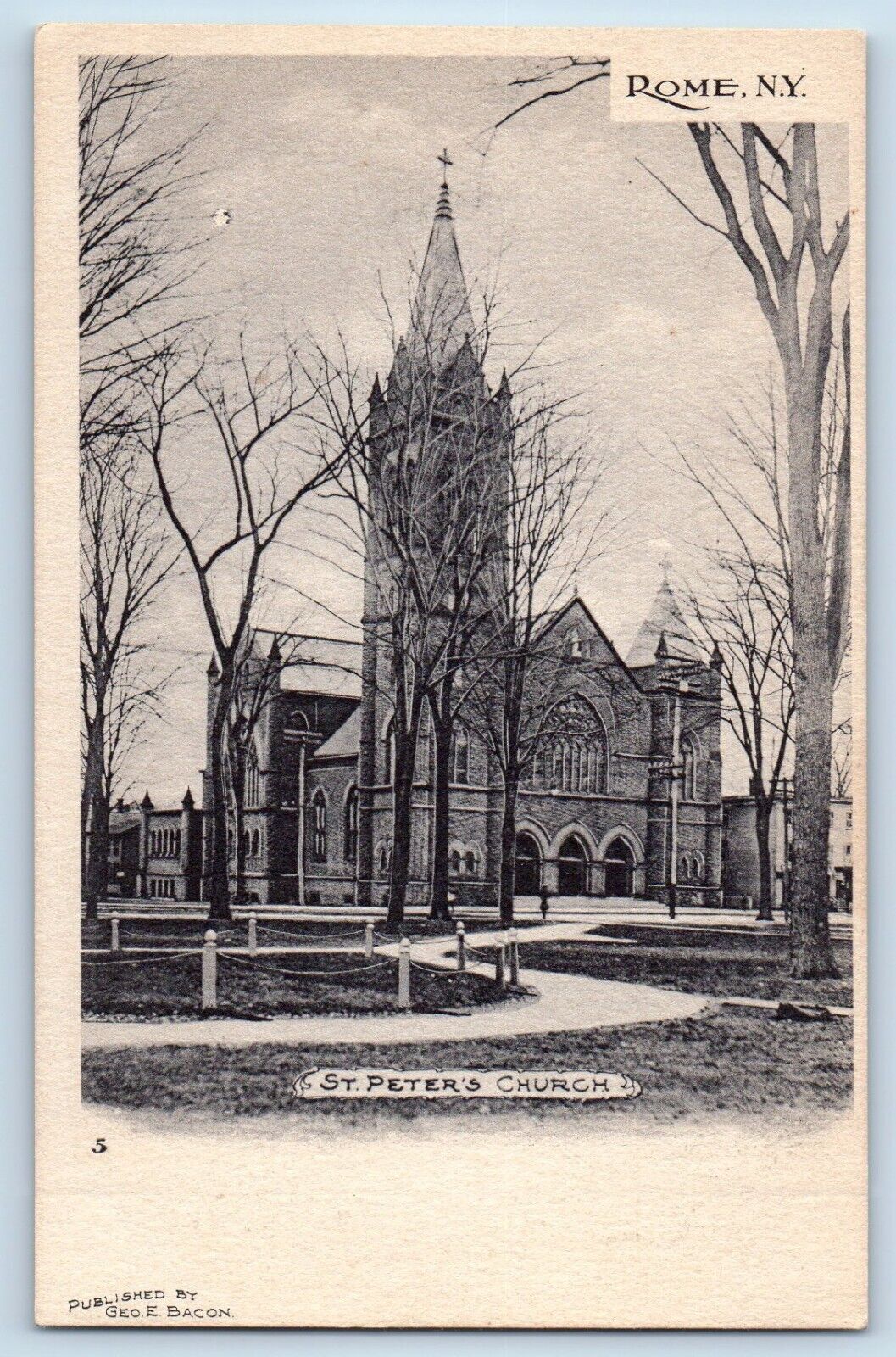 Rome New York Postcard St Peter Church Exterior View Trees 1905 Vintage Unposted