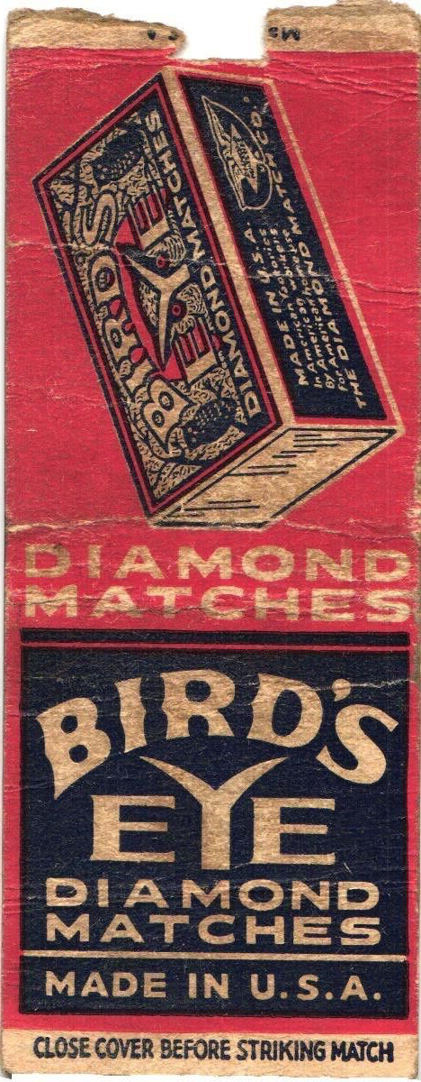 Bird\'s Eye Diamond Matches, Made In U.S.A., Vintage Matchbook Cover