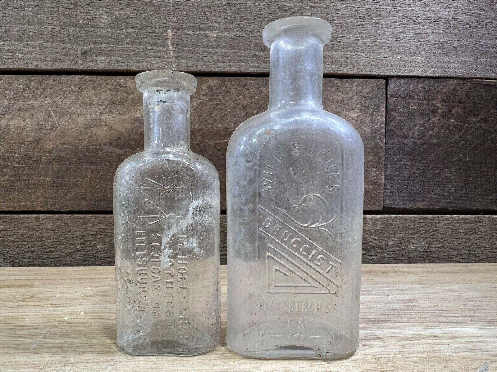 Lot Of 2 Vintage Small Clear Glass Apothecary Medicine Bottles Pittsburgh, PA