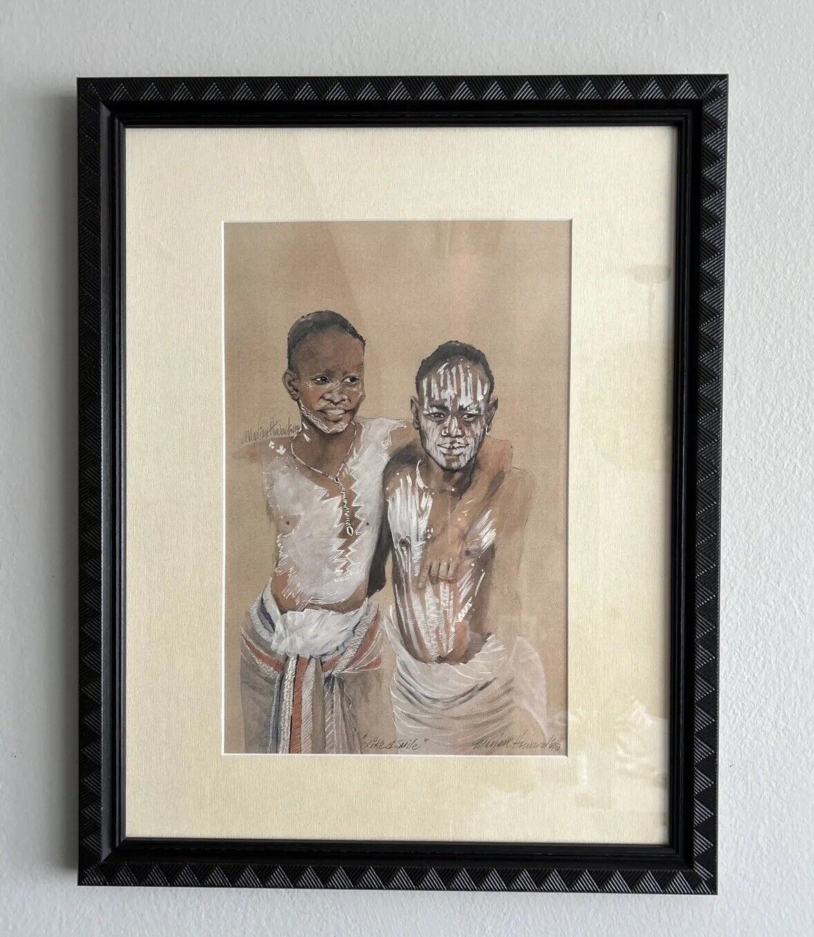 Marian Howard GOUACHE Watercolor AFRICAN Signed Painting 2011 Maasai Black Art