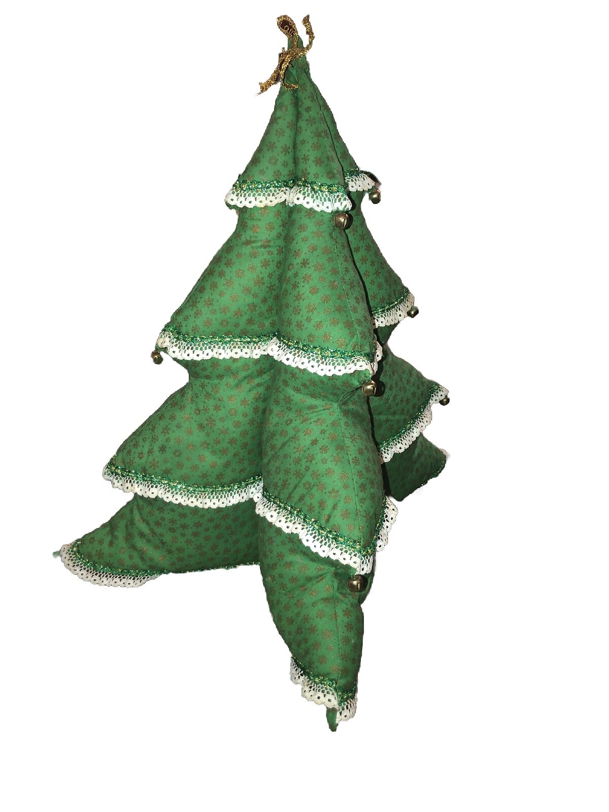 Fabric Christmas Tree Quilted 3D stuffed Handmade Green Table Decor vintage