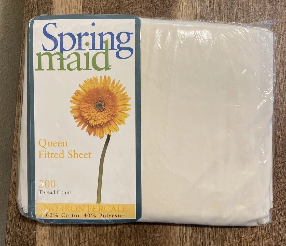 Vintage Springmaid Queen Fitted Sheet Ivory Percale 200 Thread Count NEW