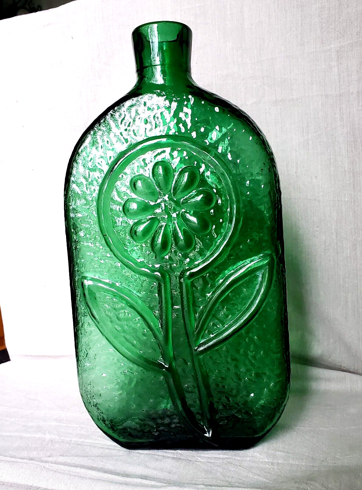 Blenko Green Glass Flower Decanter by Wayne Husted MCM Italy No Stopper 1960\'s