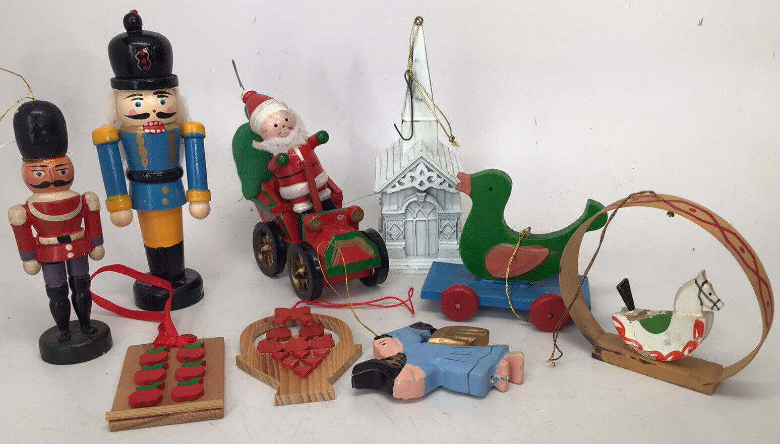 Vintage Wooden Christmas Ornaments Lot of 9 Germany USA Taiwan(58)