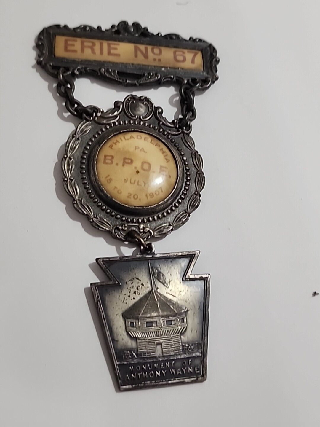 Antique 1907 B.P.O.E. Elks Erie Philadelphia No. 67  Medal Badge Pin JRR2
