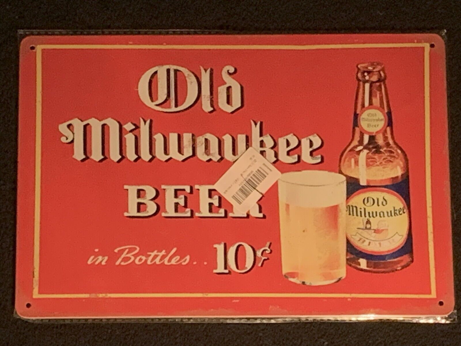 Small Rustic Vintage Style Re-Print Milwaukee Beer Garage Sign in Red.