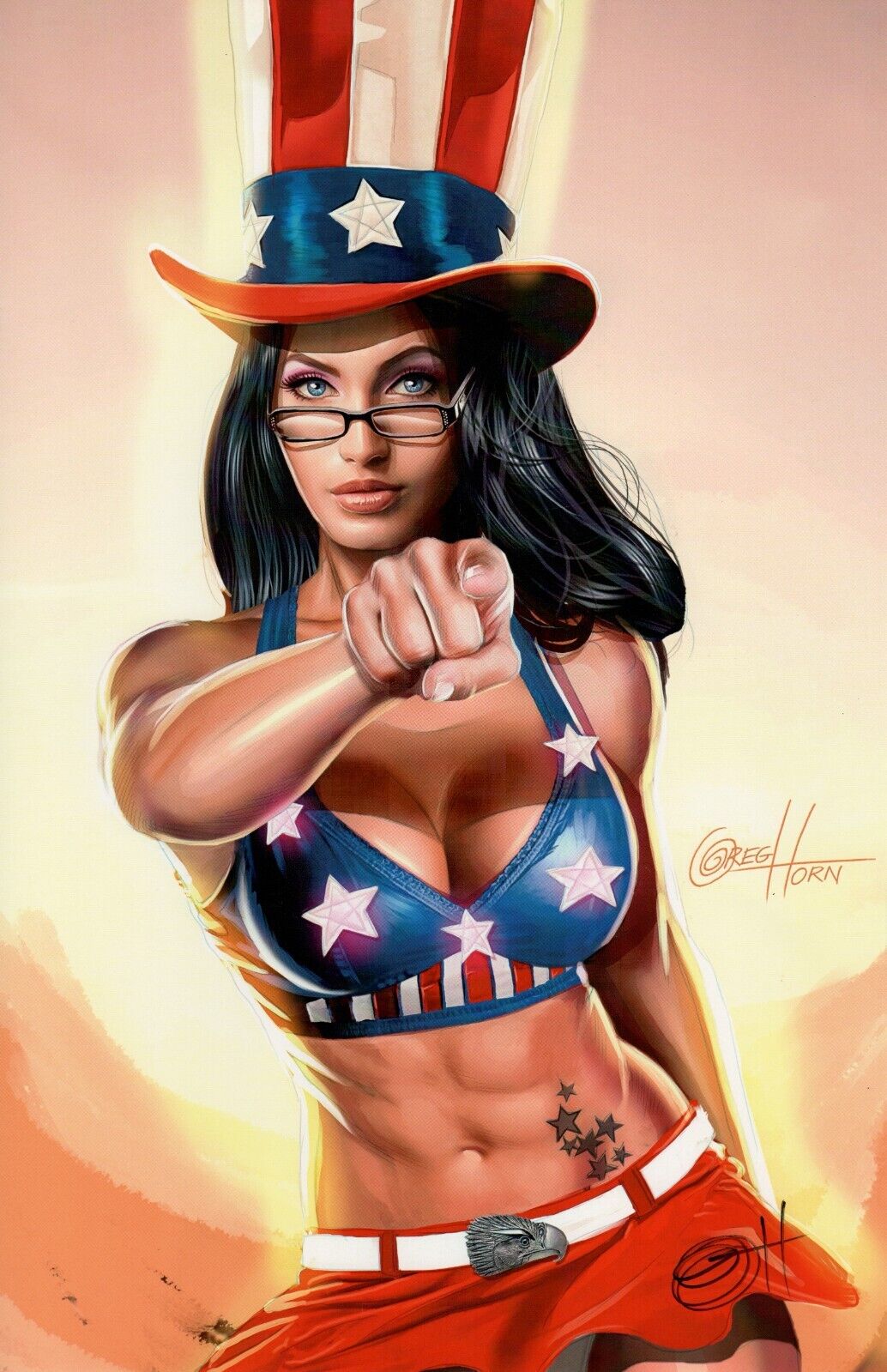 MISS LIBERTY UNCLE SAM SEXY ART PRINT SIGNED BY GREG HORN 11X17 OOP PIN UP