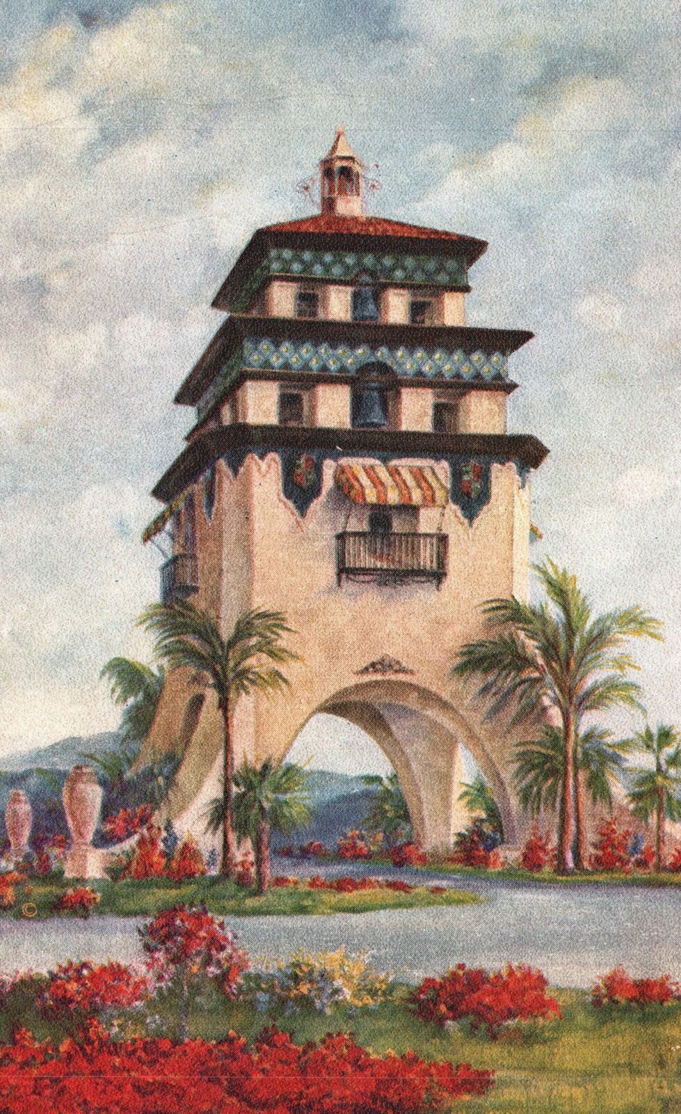 Vintage Postcard 1910s Towering Campanile Play-Spot Agua Caliente Tijuana Mexico