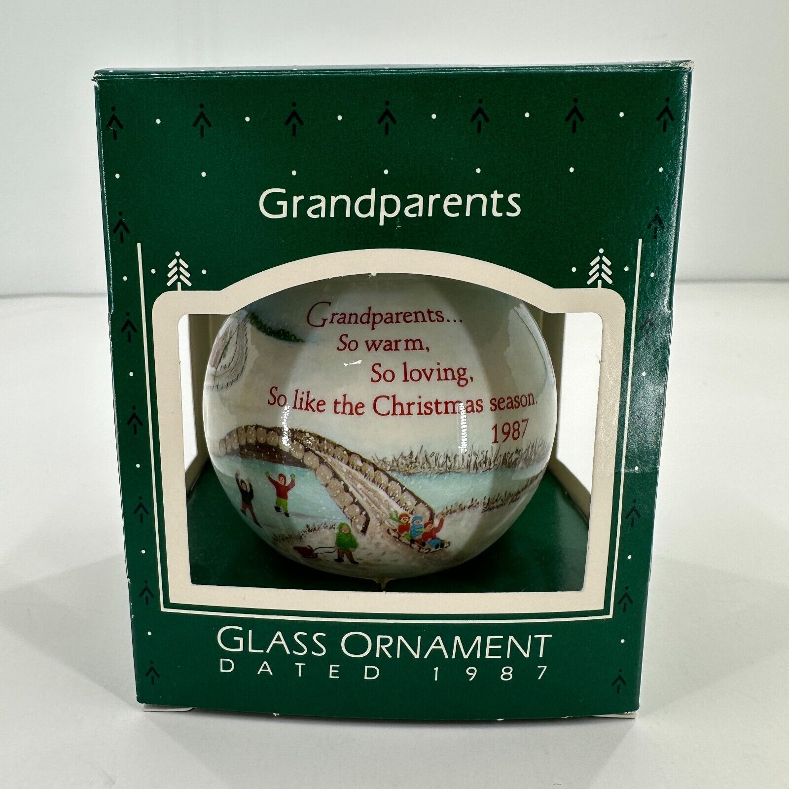 1987 Vintage Hallmark Ornament Grandparents Christmas Glass Ball