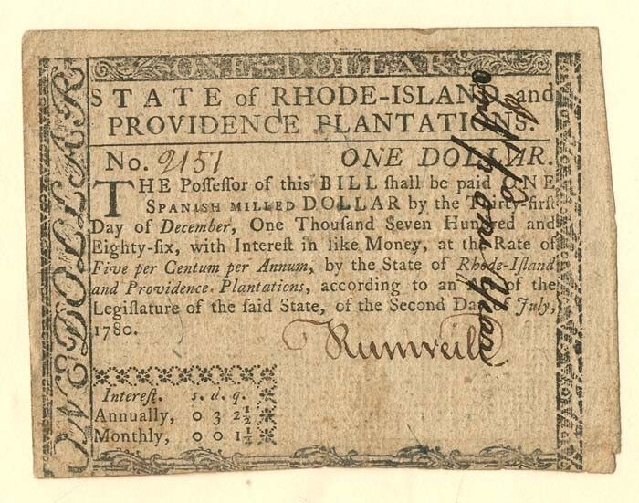 Colonial Currency - FR RI-282 - July 2, 1780 - Paper Money - Paper Money - US - 