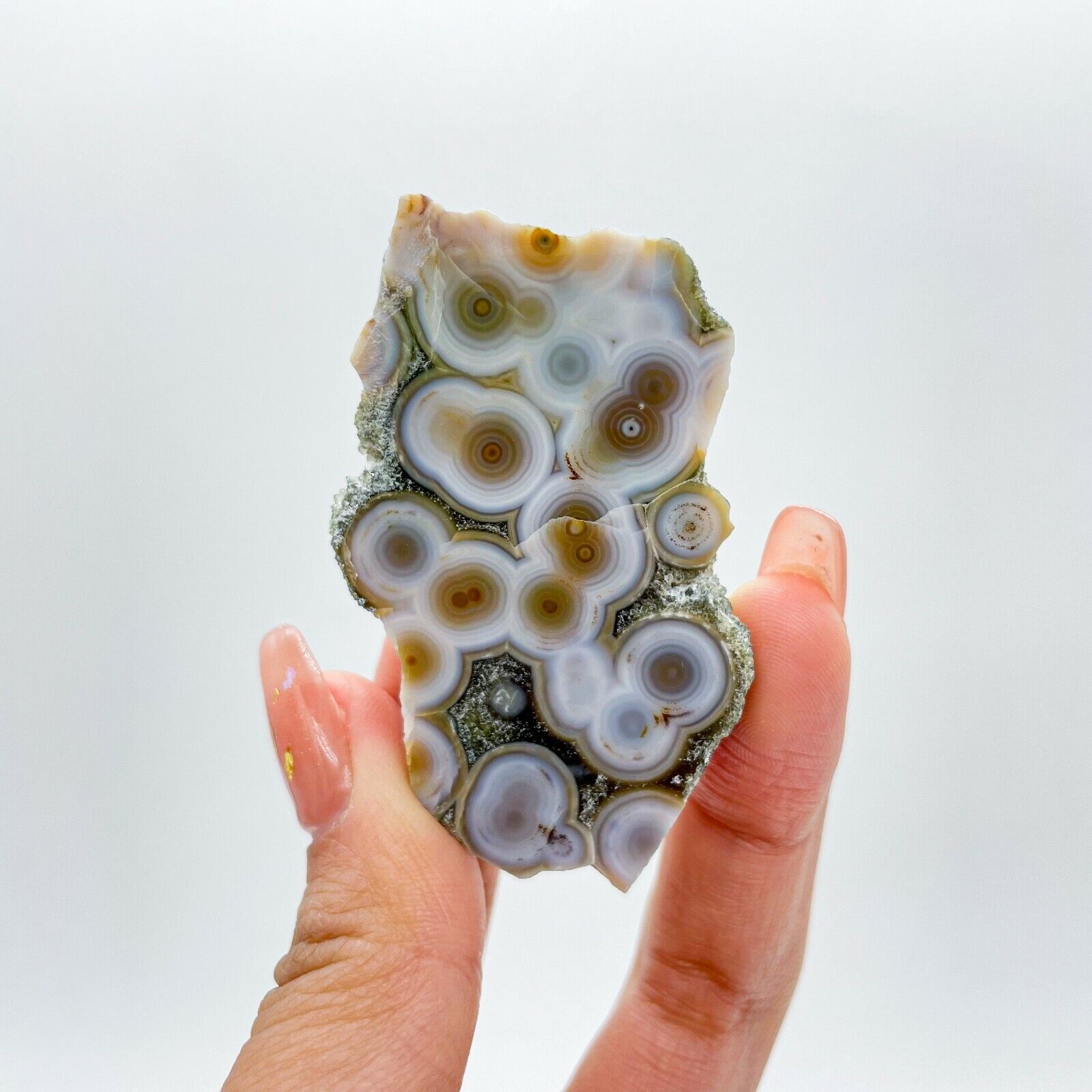 Collection  Amazing Orbicular Ocean Jasper Agate Druzy Slab Reiki Stone Gift 01
