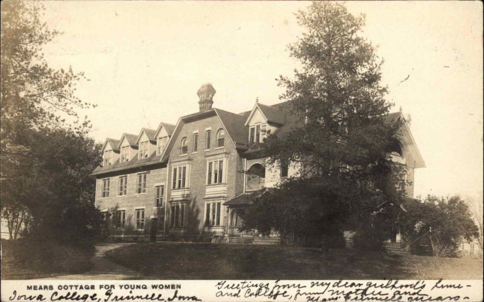 Grinnell Iowa IA Mears Cottage College c1906 Real Photo Postcard