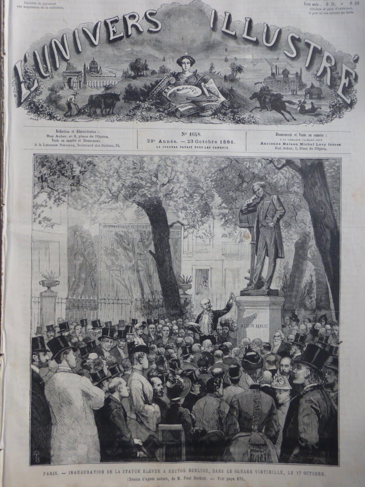 1886 Paris Hector Berlioz Statue Alfred Lenoir 2 Old Newspapers