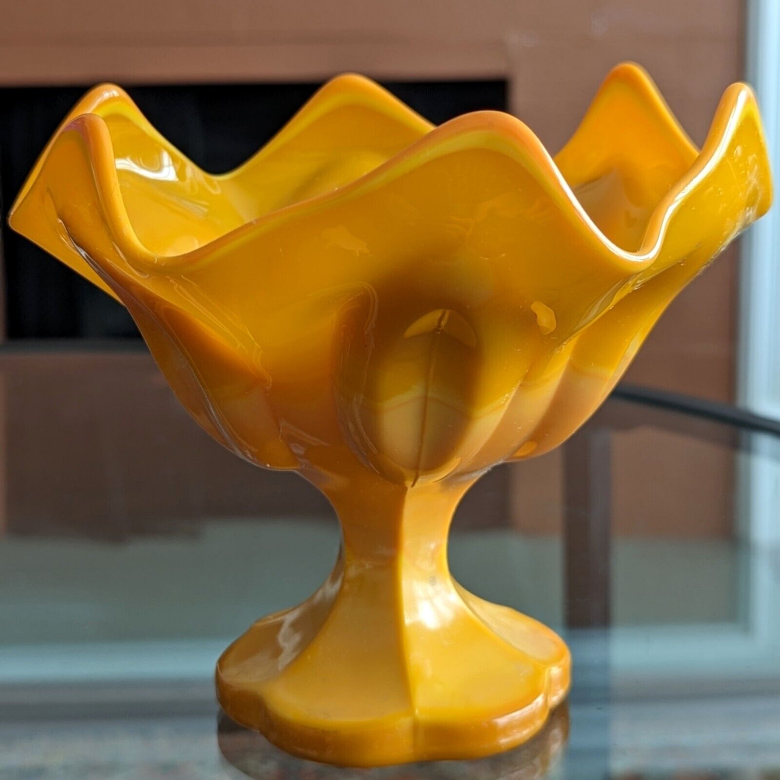 Vtg Mid Century LE Smith Bittersweet Orange Milk Glass Slag Vase Bowl Candy Dish