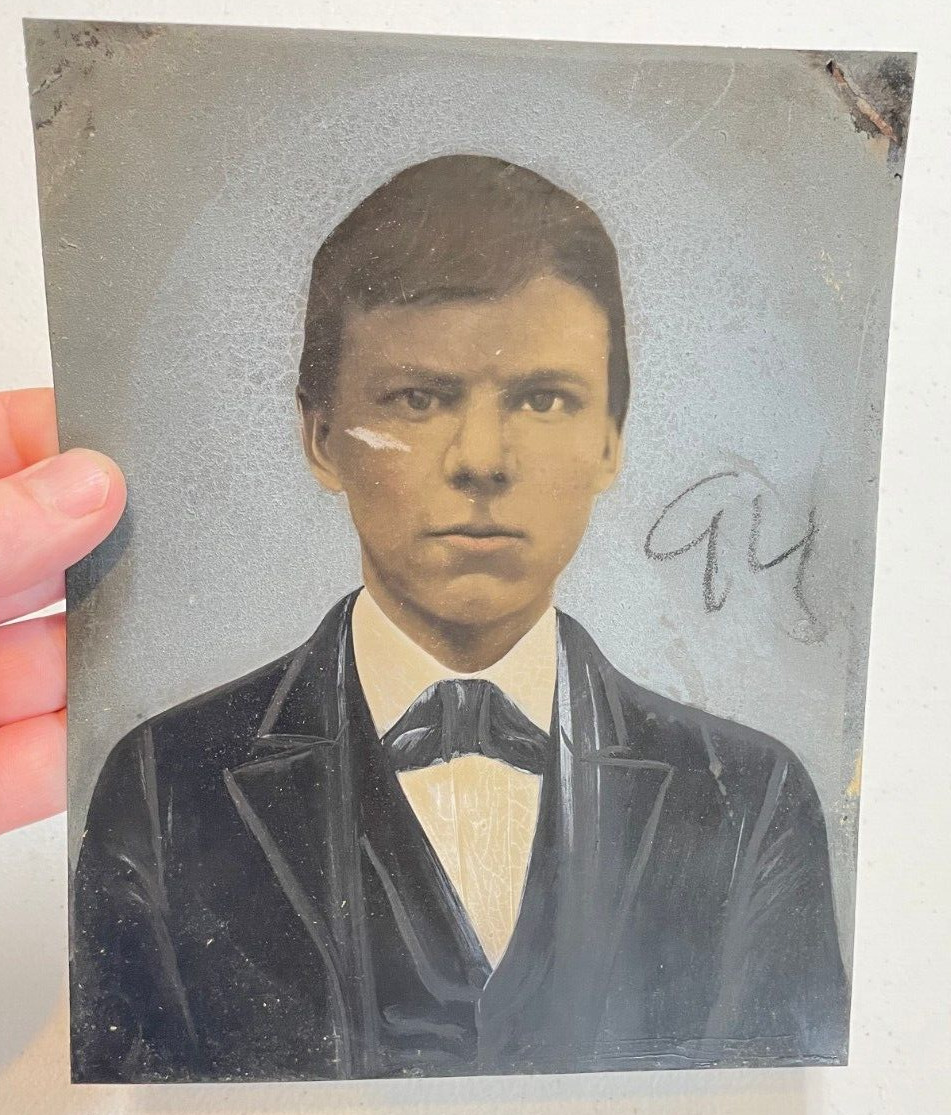 Antique Tintype? Ferrotype? Portrait Signed on Back 1800's Decor Primitive Rare