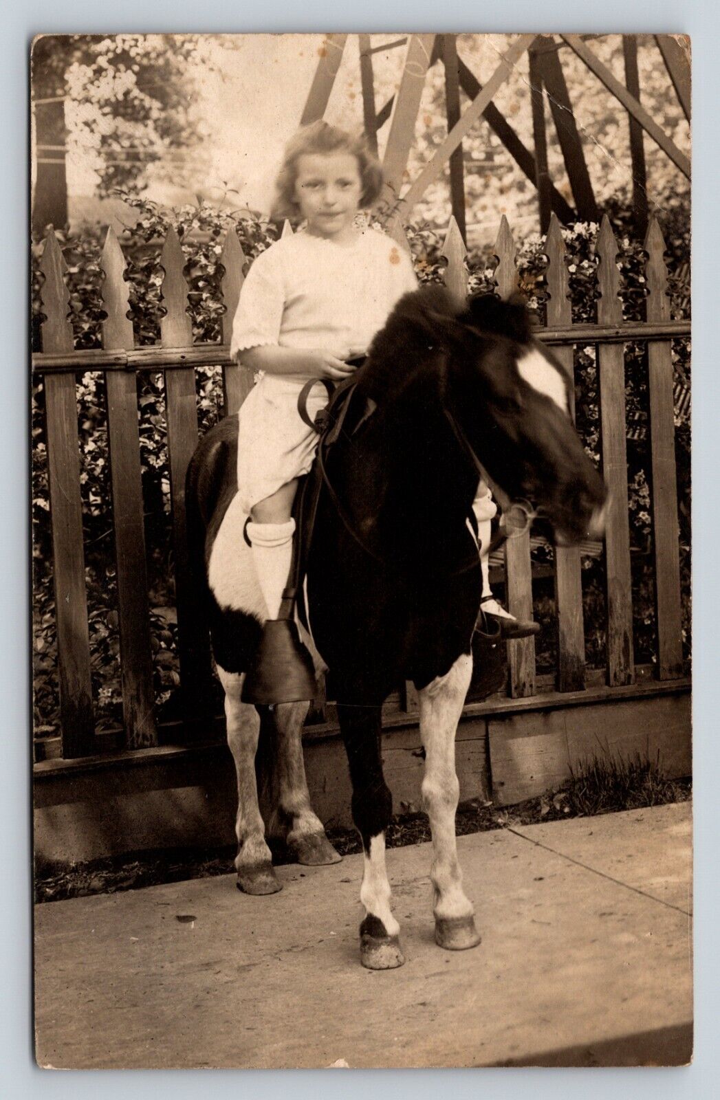 RPPC Girl Riding Pony ANTIQUE Photo Postcard CYKO 1904-1920s