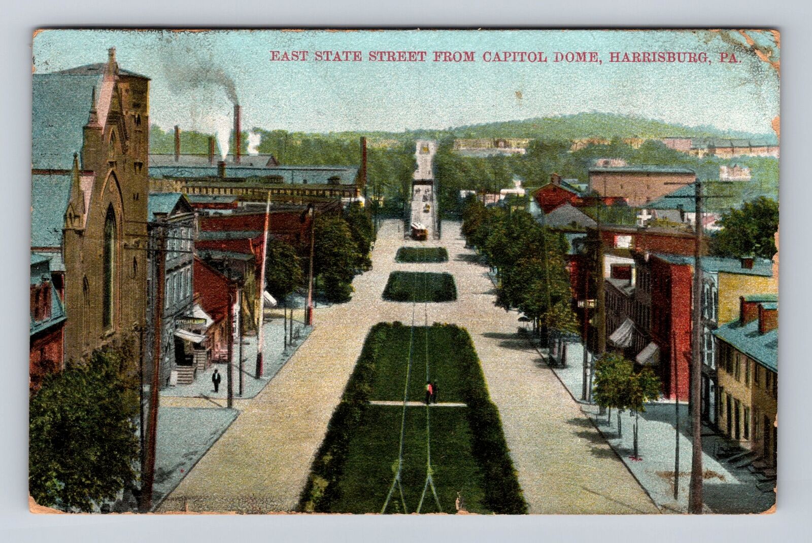 Harrisburg PA-Pennsylvania, East State Street, Antique Vintage Souvenir Postcard