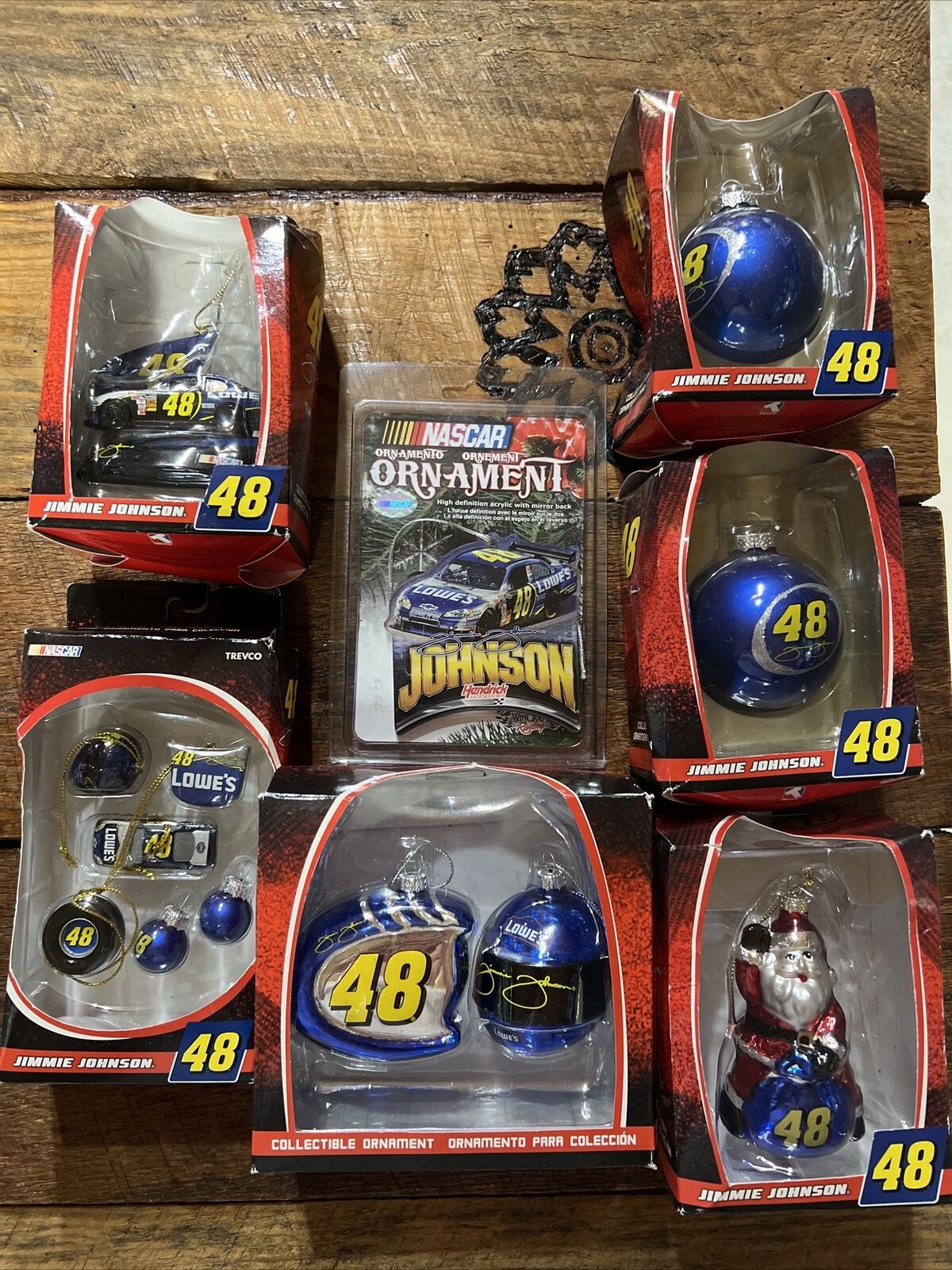 Jimmie Johnson #48 Lot of 7 Christmas Ornaments NASCAR 2008 Mostly Trevco NEW