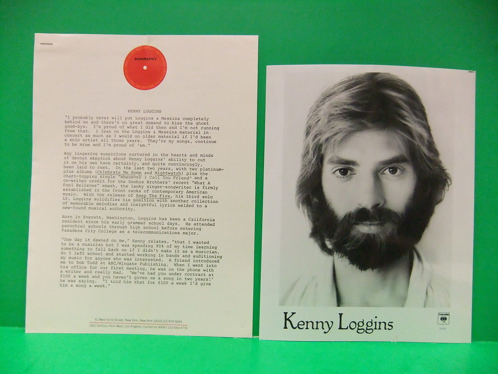 Kenny Loggins 1979 Press Kit Keep The Fire B&W Photo Columbia 7903