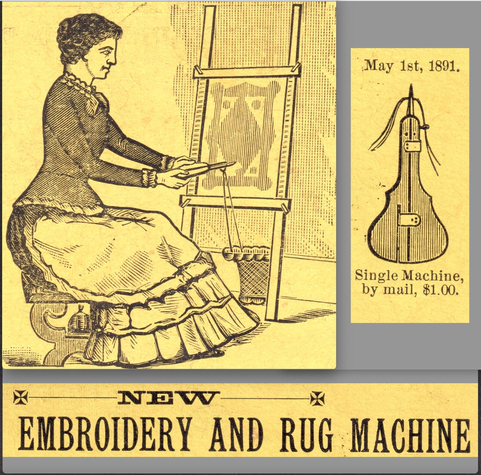 Merchant & Hagers Embroidering & Rug Machine 1890\'s Sewing Needle MI Trade Card