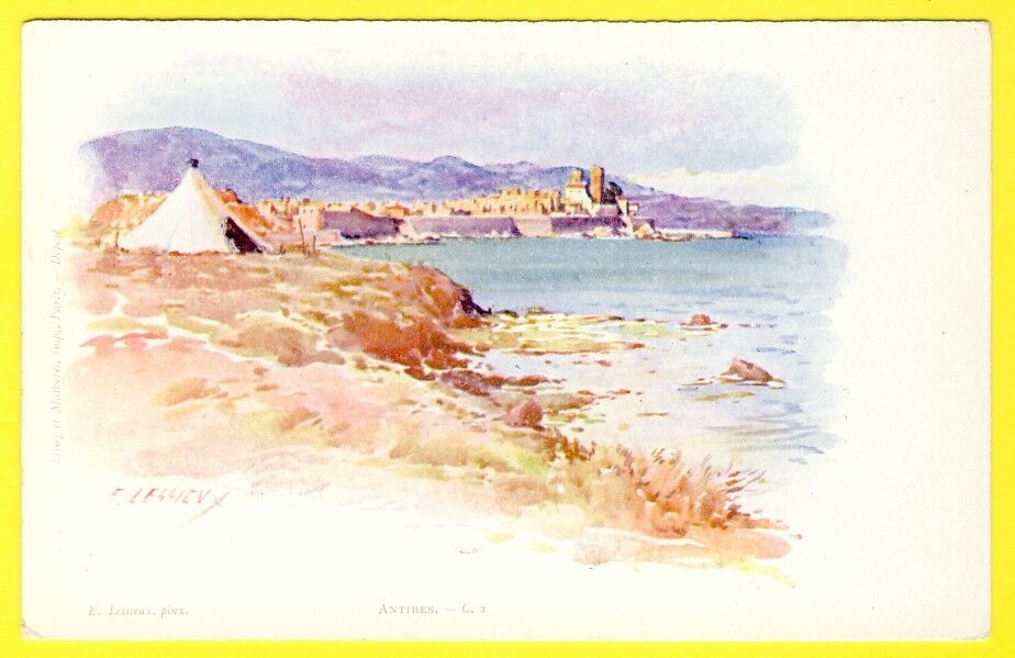 cpa 06 - ANTIBES (Maritime Alps) illustration signed E. LESSIEUX back 1900