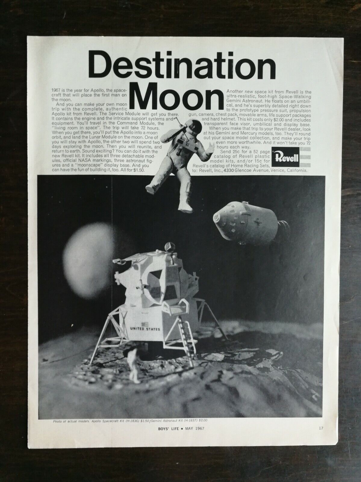 Vintage 1967 Revell Models Apollo Lunar Module Model Full Page Original Ad
