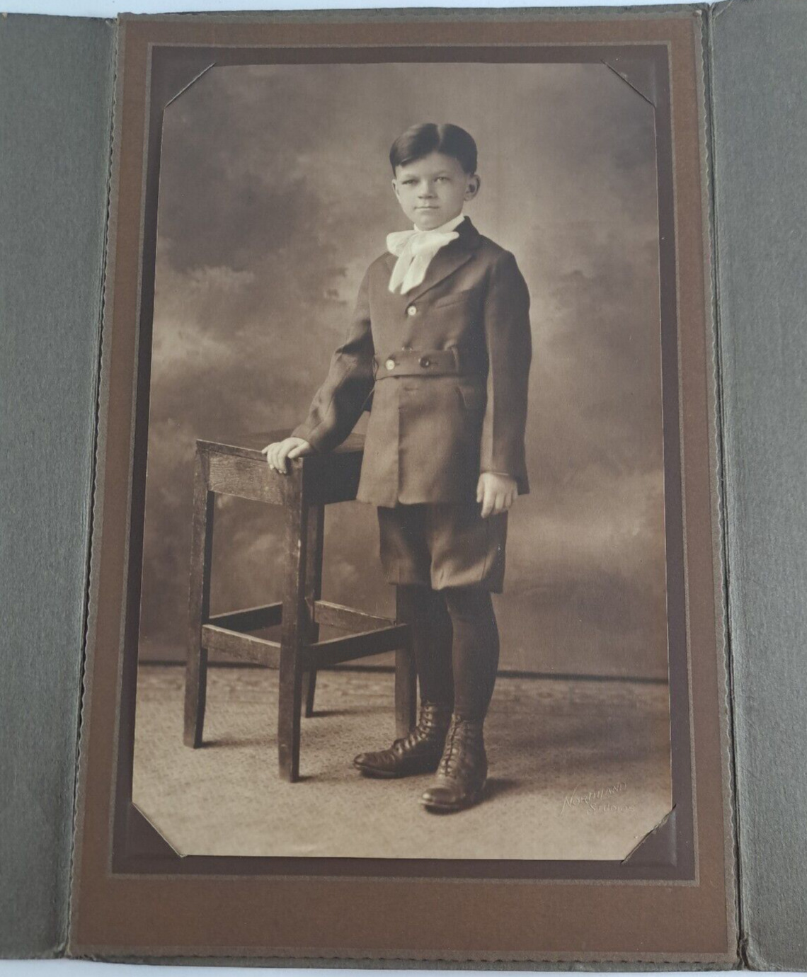 Antique Photograph Victorian School Boy Large Sepia Tone Northland Studios 13x9