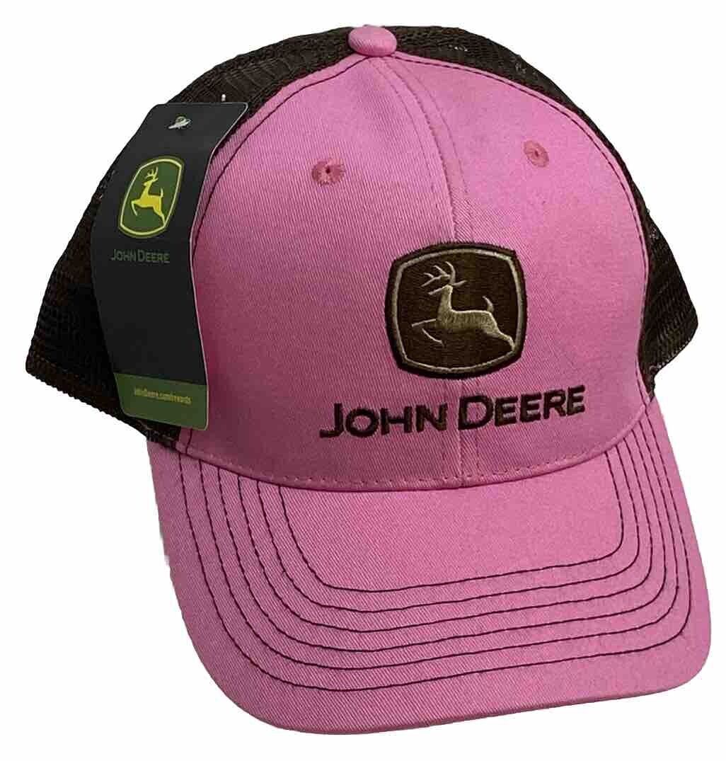 John Deere Trucker Hat (Adult Size Adjustable Snap Strap) Pink & Brown Mesh Cap