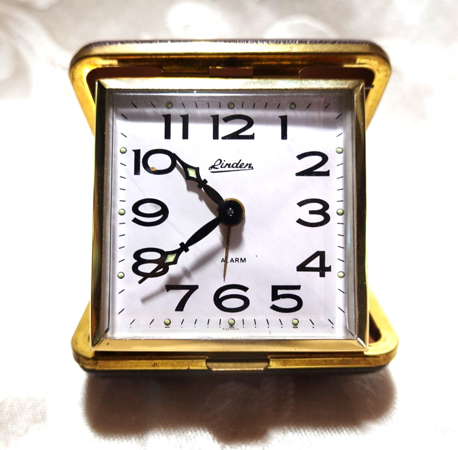 Vintage Linden WindUp Travel Alarm Clock w Case Hands Glow RUNS, Parts or Repair