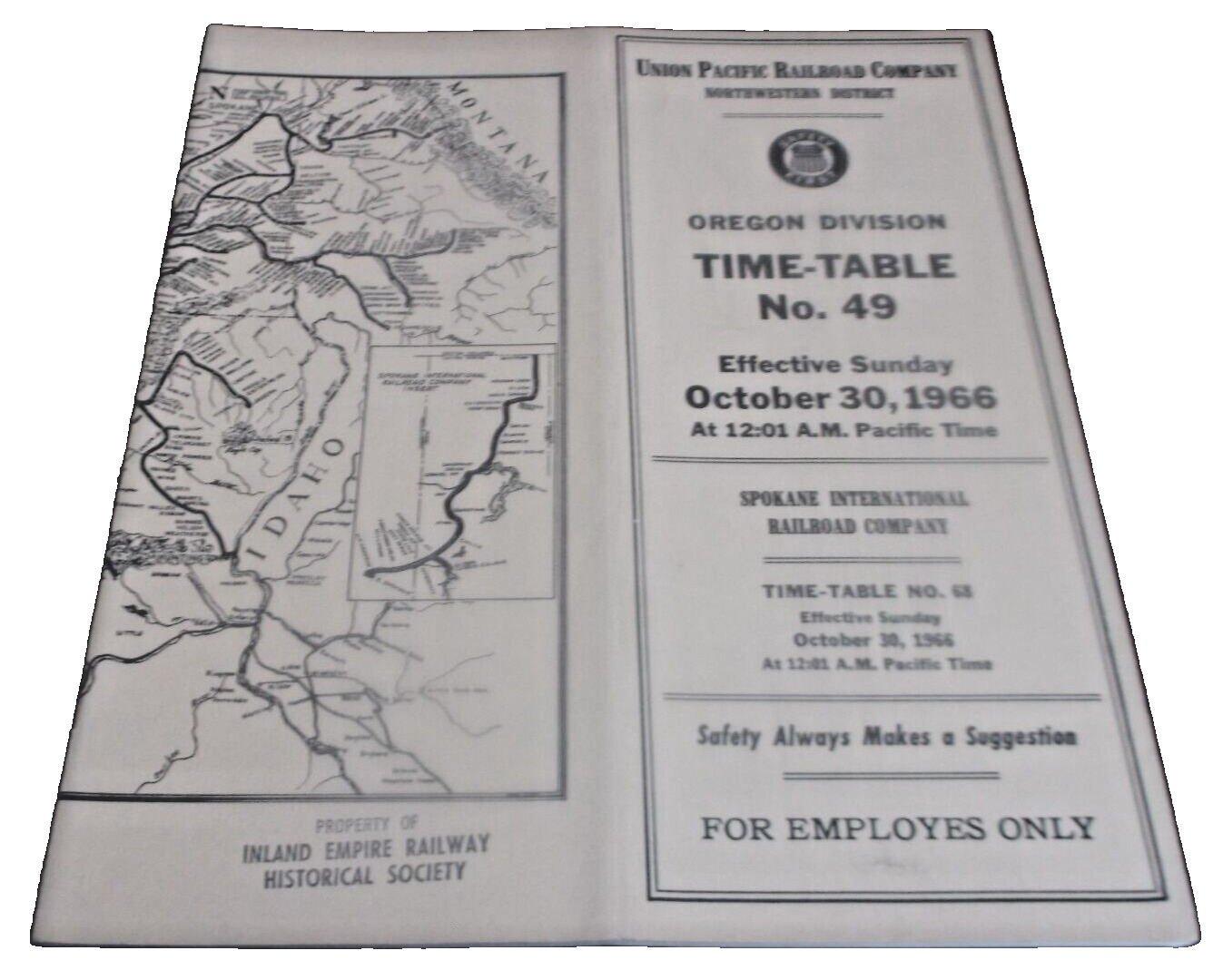 OCTOBER 1966 UNION PACIFIC OREGON DIVISION EMPLOYEE TIMETABLE #49
