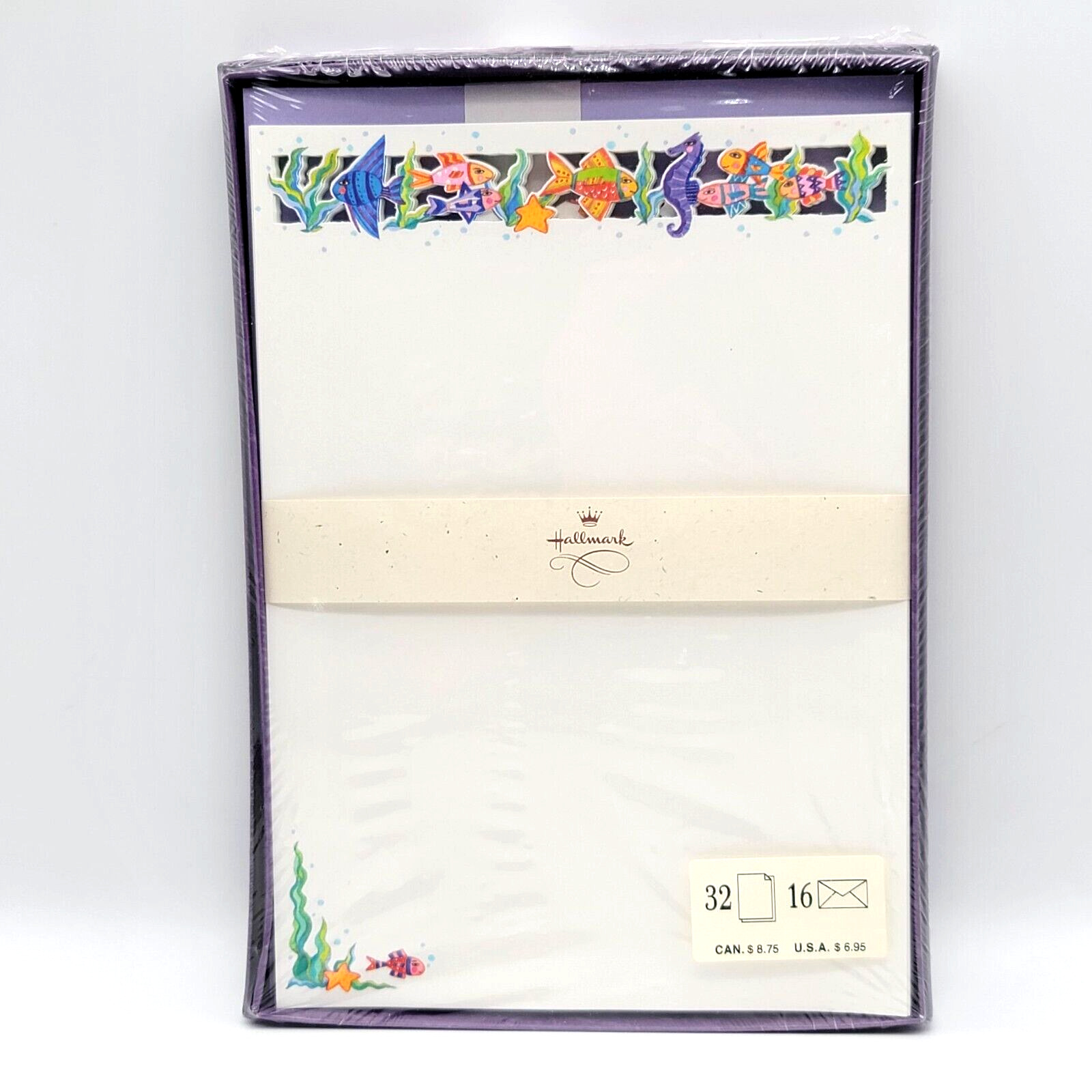 Hallmark Vintage Die Cut Stationery Paper Lavender Envelopes Ocean Fish Theme St