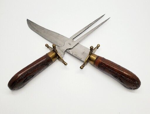 Vintage Indian Knife and Fork Carving Set Handmade Rosewood Handles NO Sheath