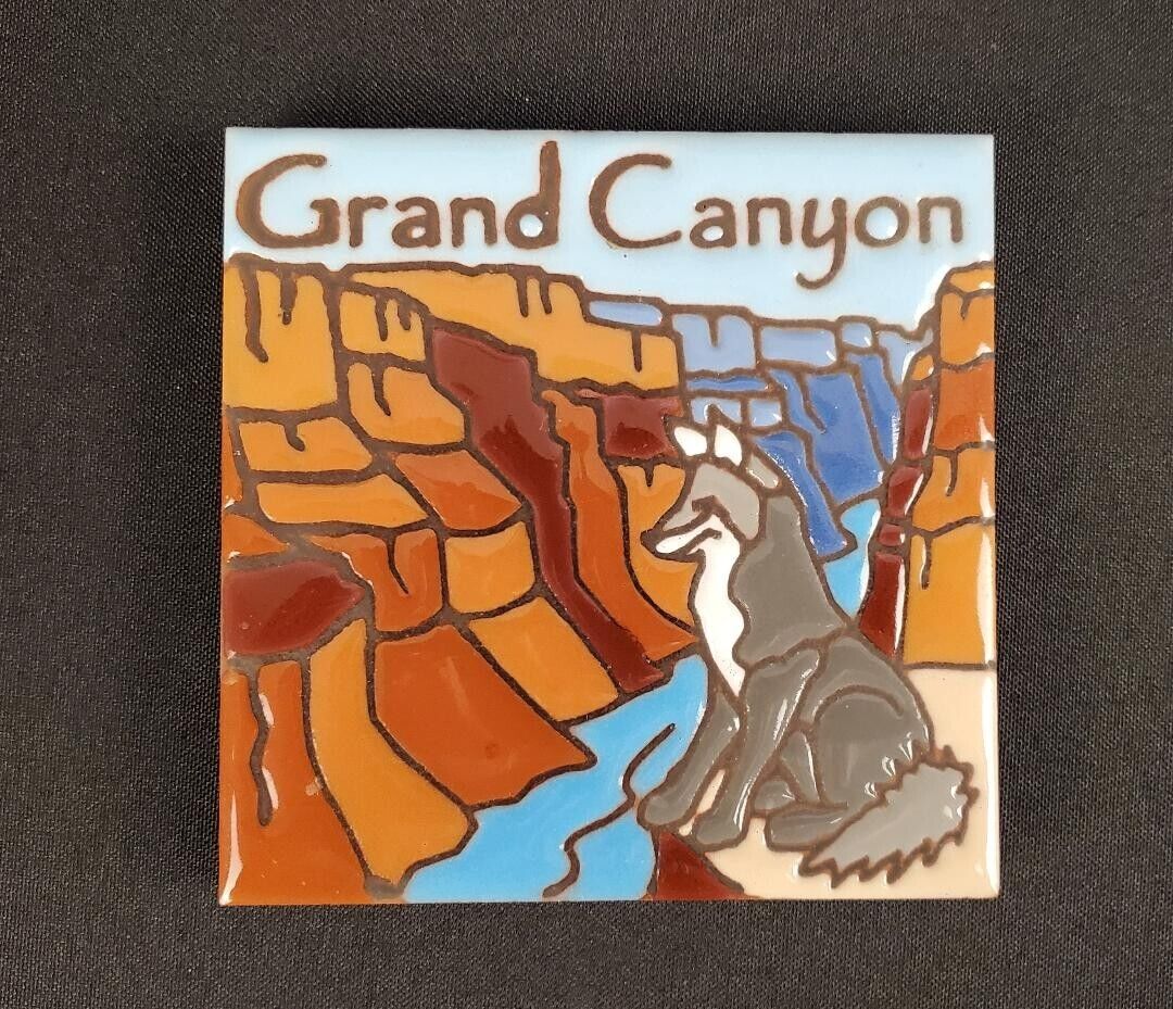 Grand Canyon Coyote Ceramic Tile Trivet Wall Decor 4x4 Inches - Made in America
