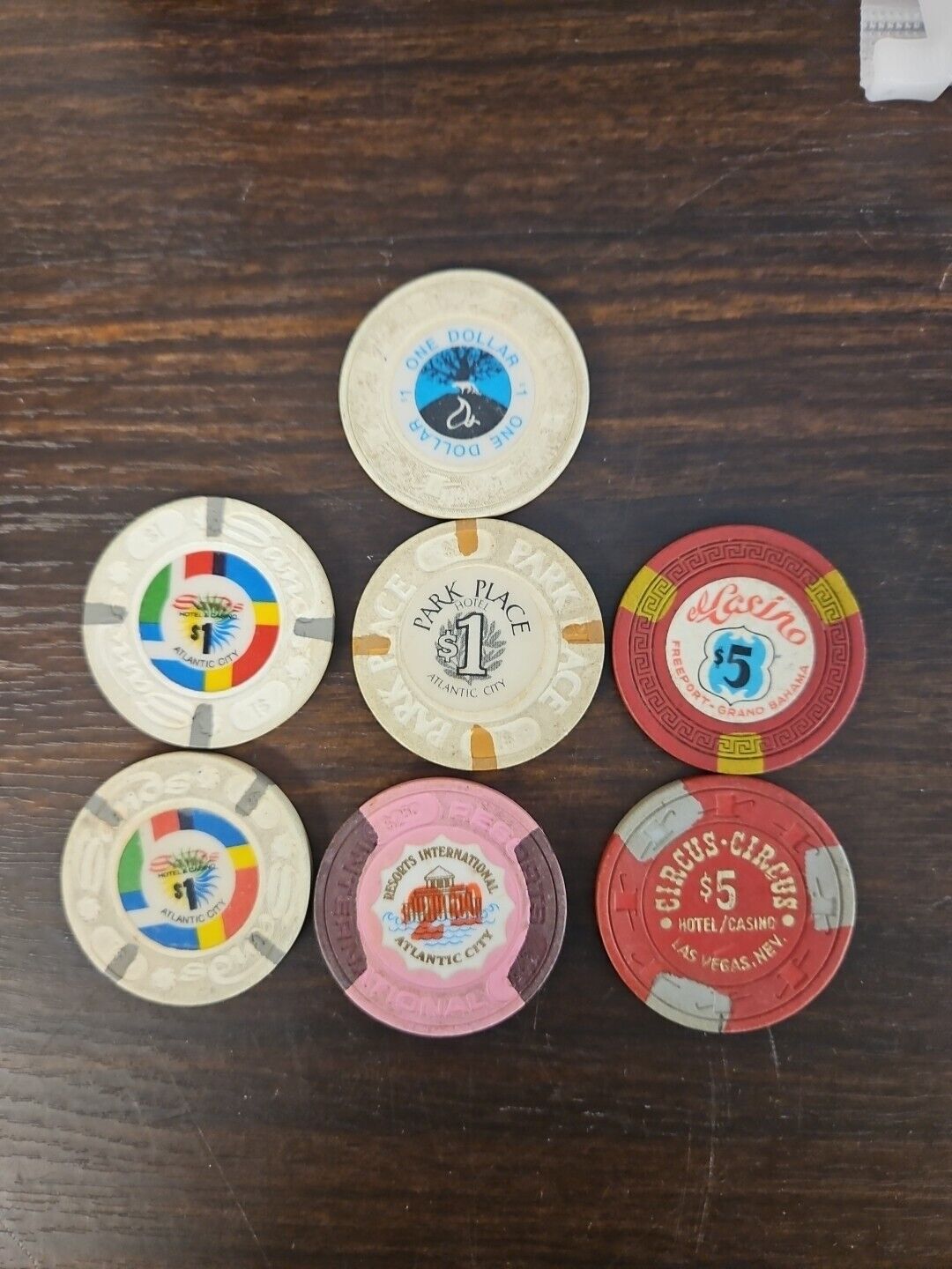 Vintage Lot of 7 Casino Poker Chips/tokens Various Kinds See Photos