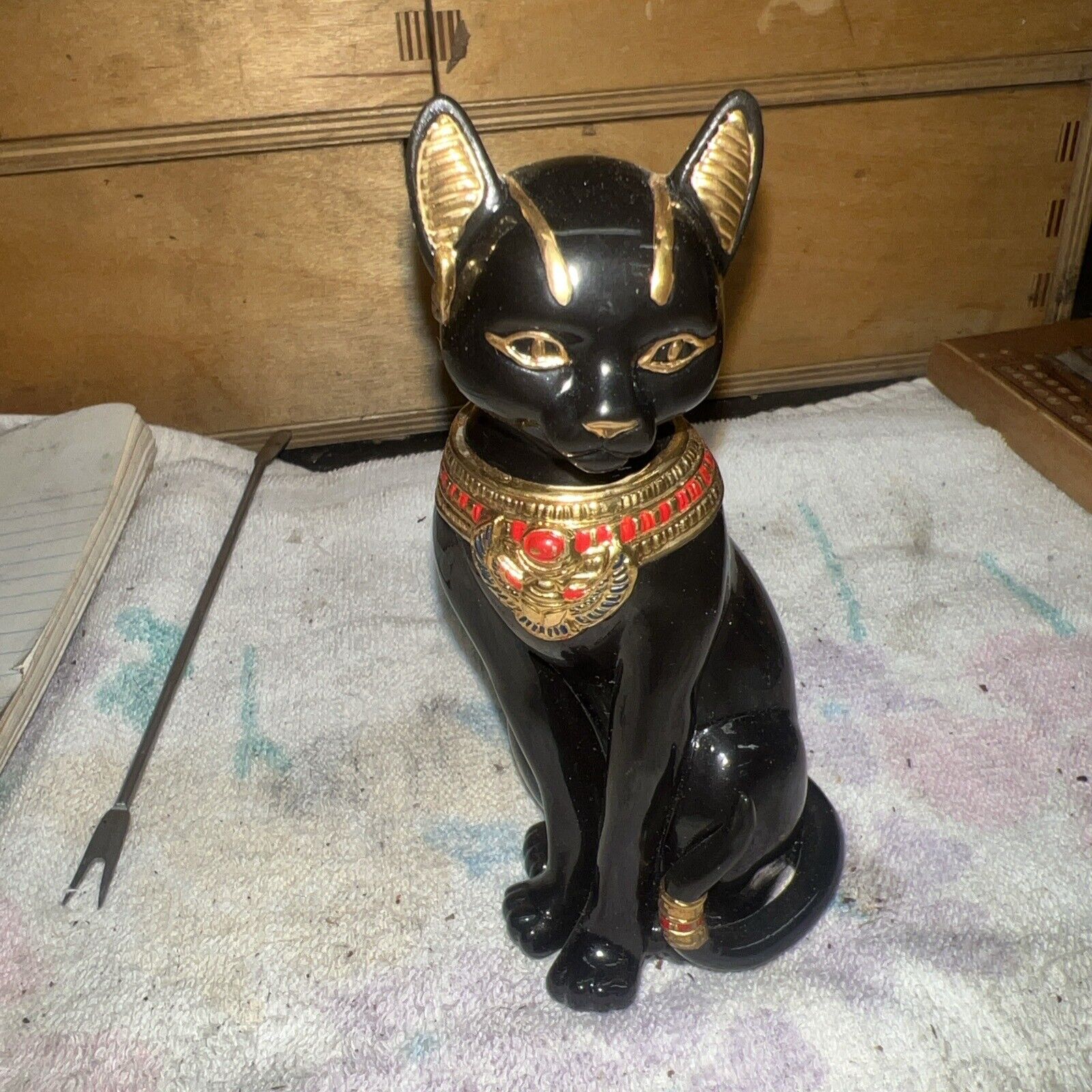 Lenox EGYPTIAN CAT GODDESS FIGURINE Porcelain Black Gold Accent 1995 Retired