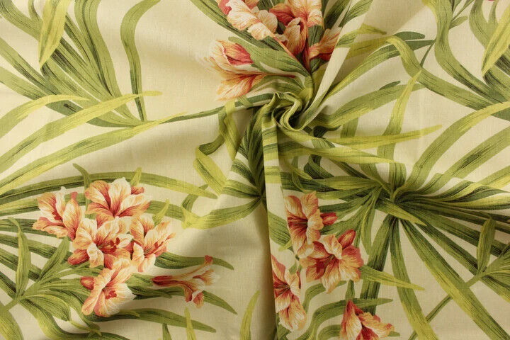 4 Drapes THERMAL  Tropical Orchids & Palm  peach & green Lovely & Very Warm