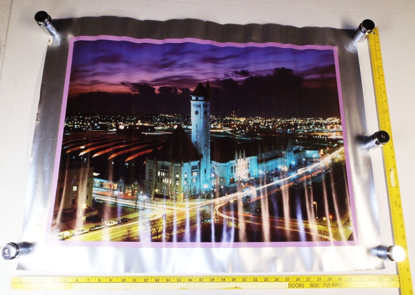 1986 St Louis Union Station at Night, Silver-Border Glossy Poster 35x26\