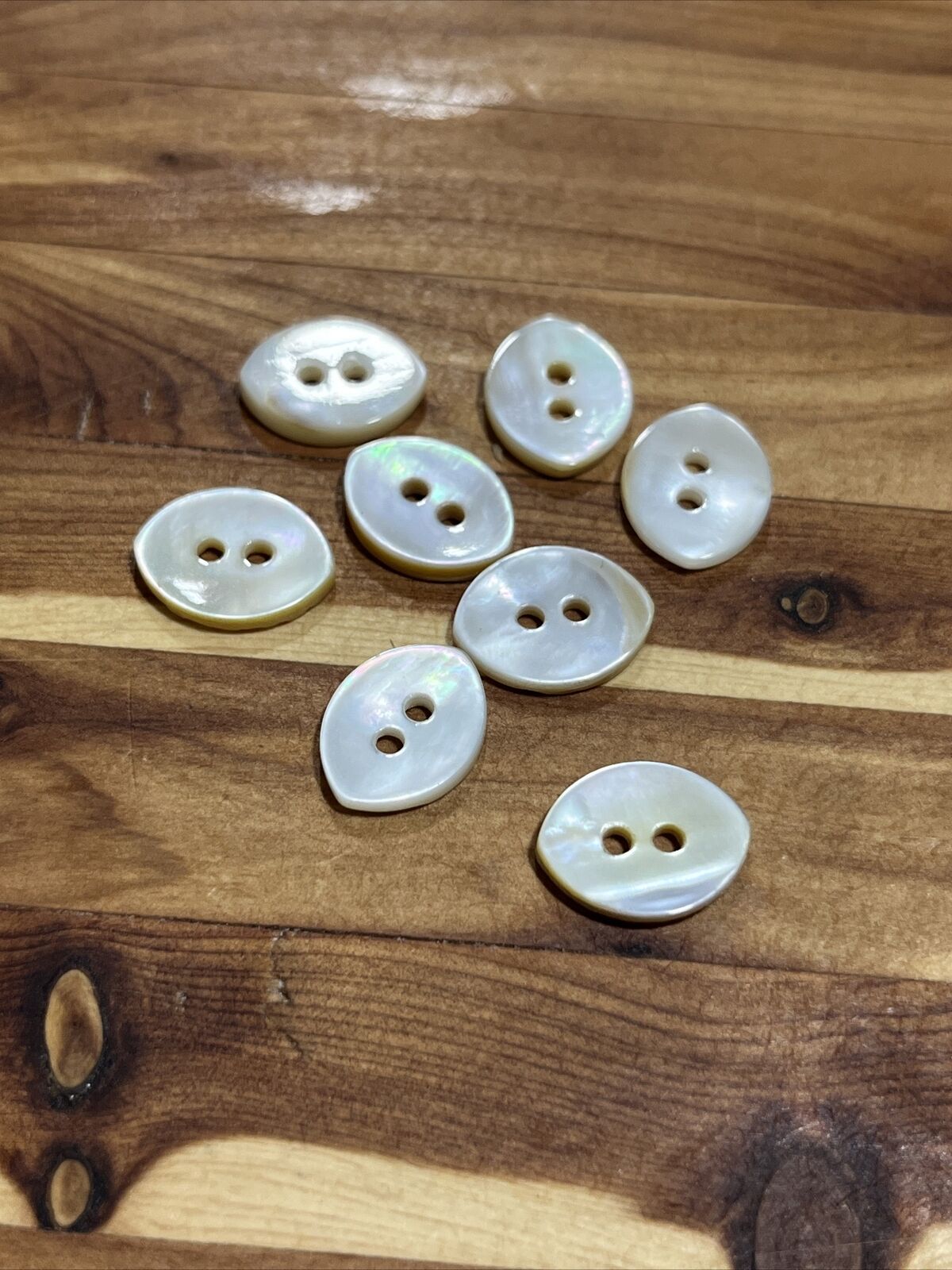 Antique 8 Ivory Mother of Pearl Shell 1/2 Buttons Antique  Oval Shape